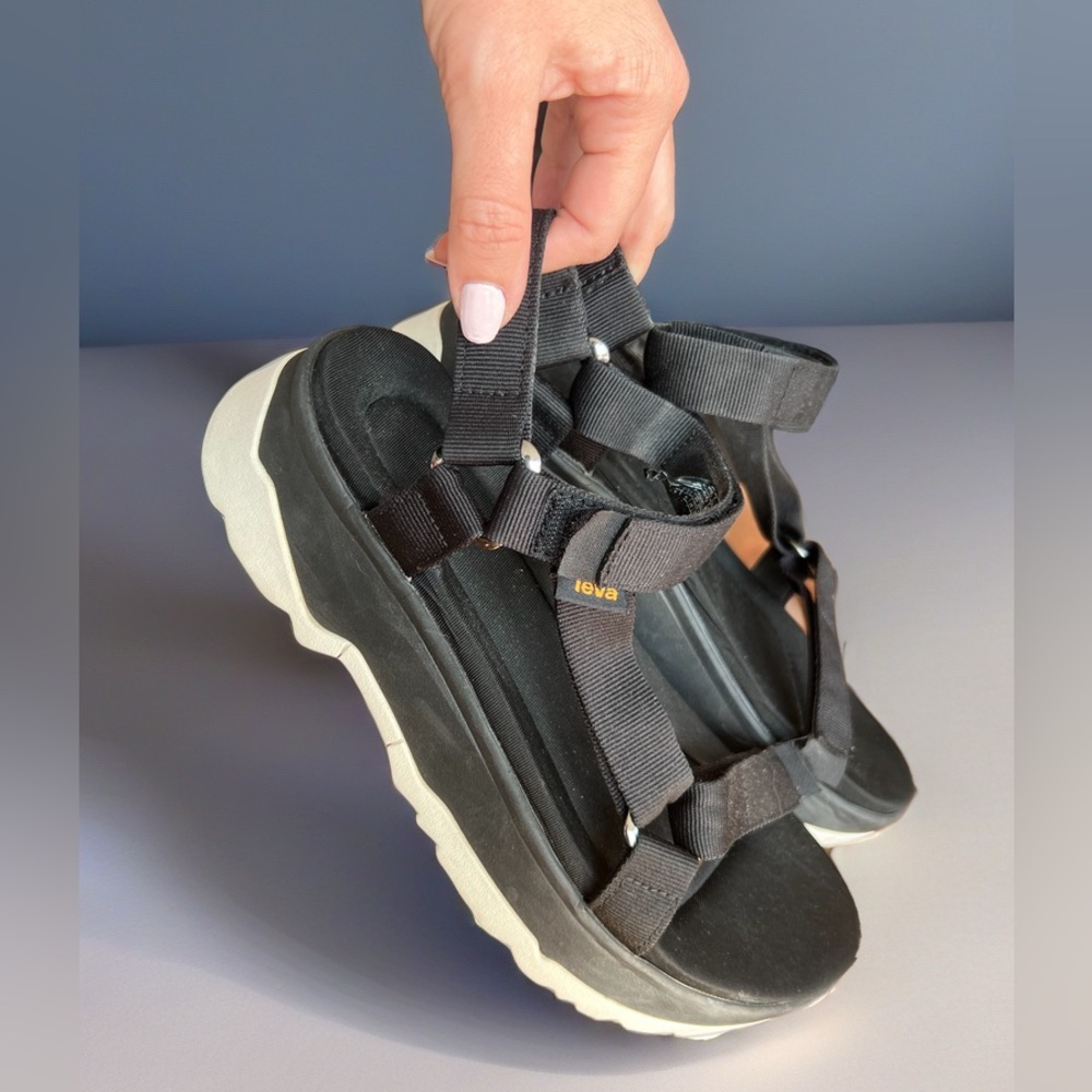 Teva Black Strappy platform Sandals with white Soles